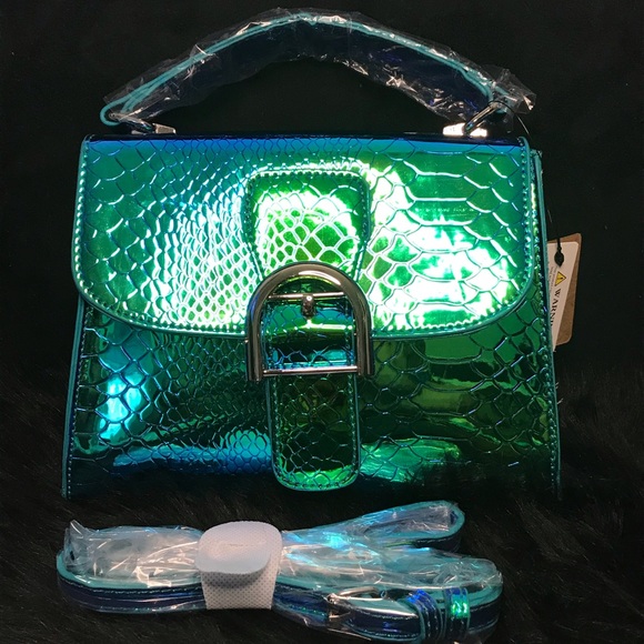 Green Snake Embossed Top Handle Crossbody Bag - Picture 3 of 5